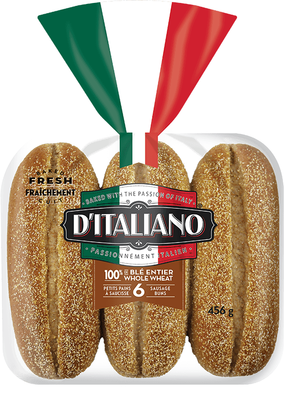 Bag of D’Italiano® 100% Whole Wheat Sausage Buns