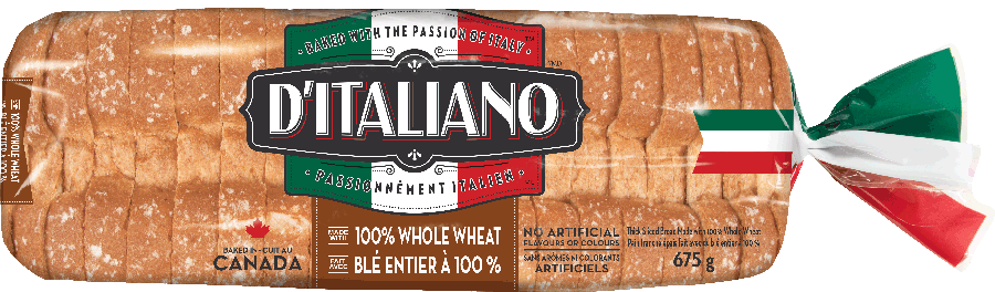 Bag of D’Italiano® Thick Slice 100% Whole Wheat Bread